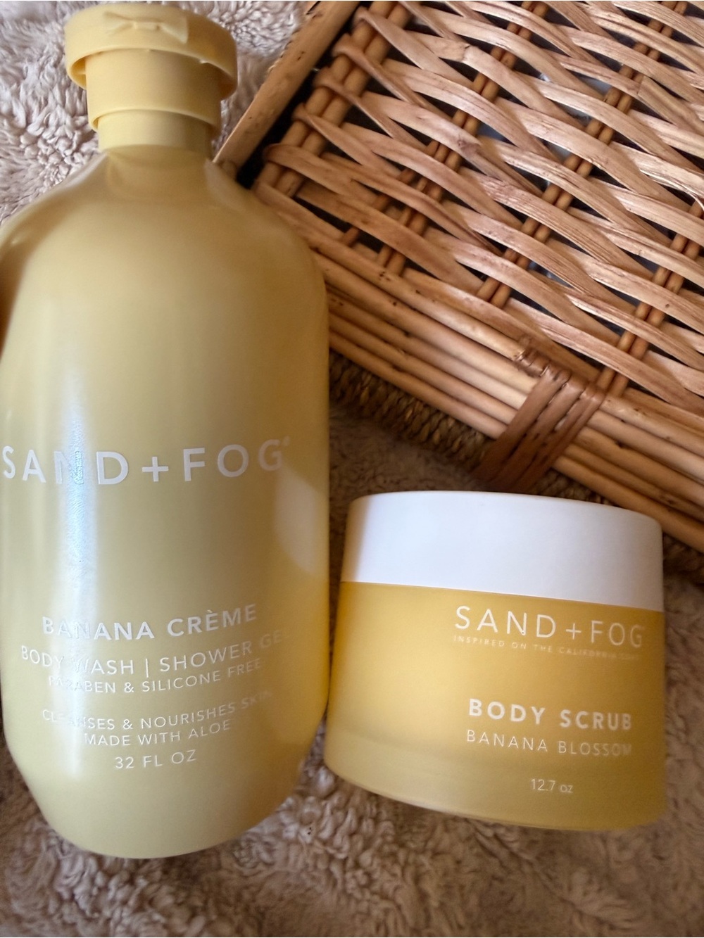 SAND+FOG Banana Crème Body Wash & Banana Blossom Body Scrub - Yellow